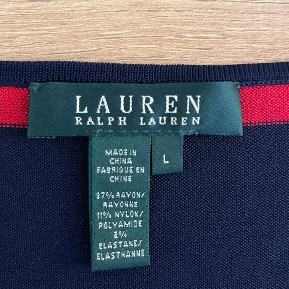 Lauren Ralph Lauren Slinky Knit Striped Short Sleeve Top Size Large Red Blue - Picture 3 of 6